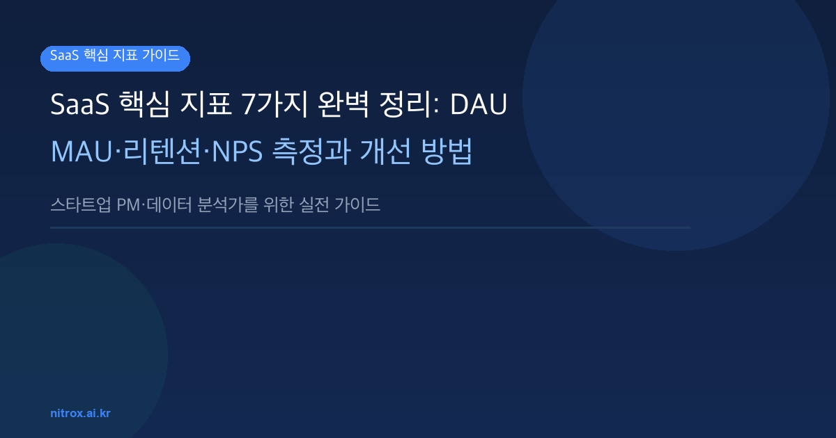 SaaS 핵심 지표 7가지 완벽 정리: DAU/MAU/리텐션/NPS 측정과 개선 방법